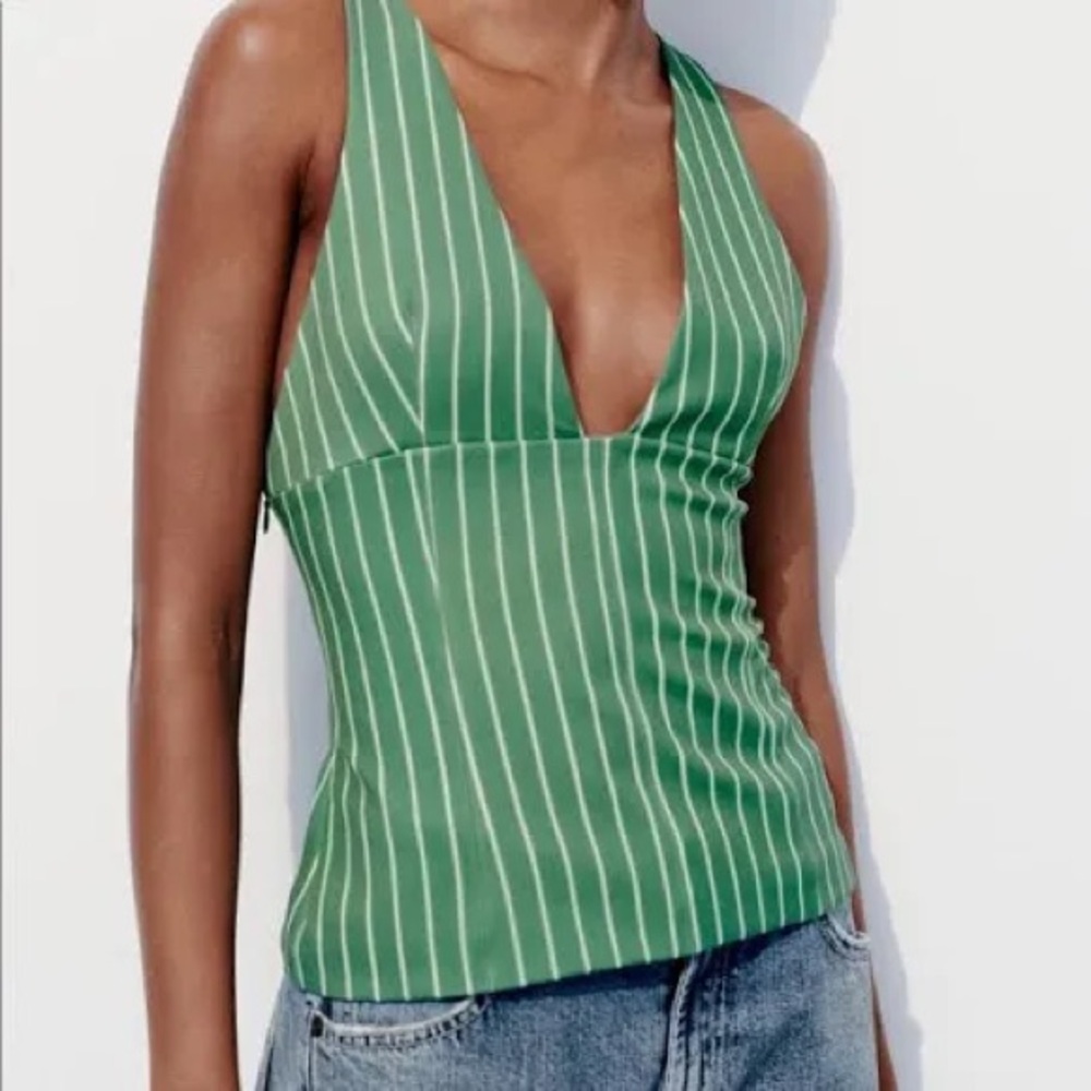 ZARA striped green top